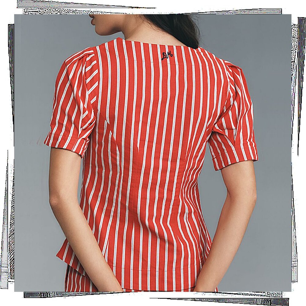 NWT: Red & White Stripe Linen Blend Puff Sleeve Jacket (2) Damson Madder - Picture 3 of 4